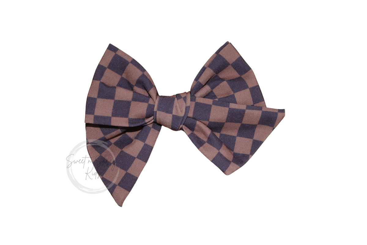 Brown Checkered Hair Bow or Headband