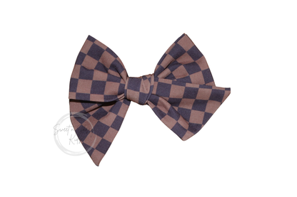 Brown Checkered Hair Bow or Headband