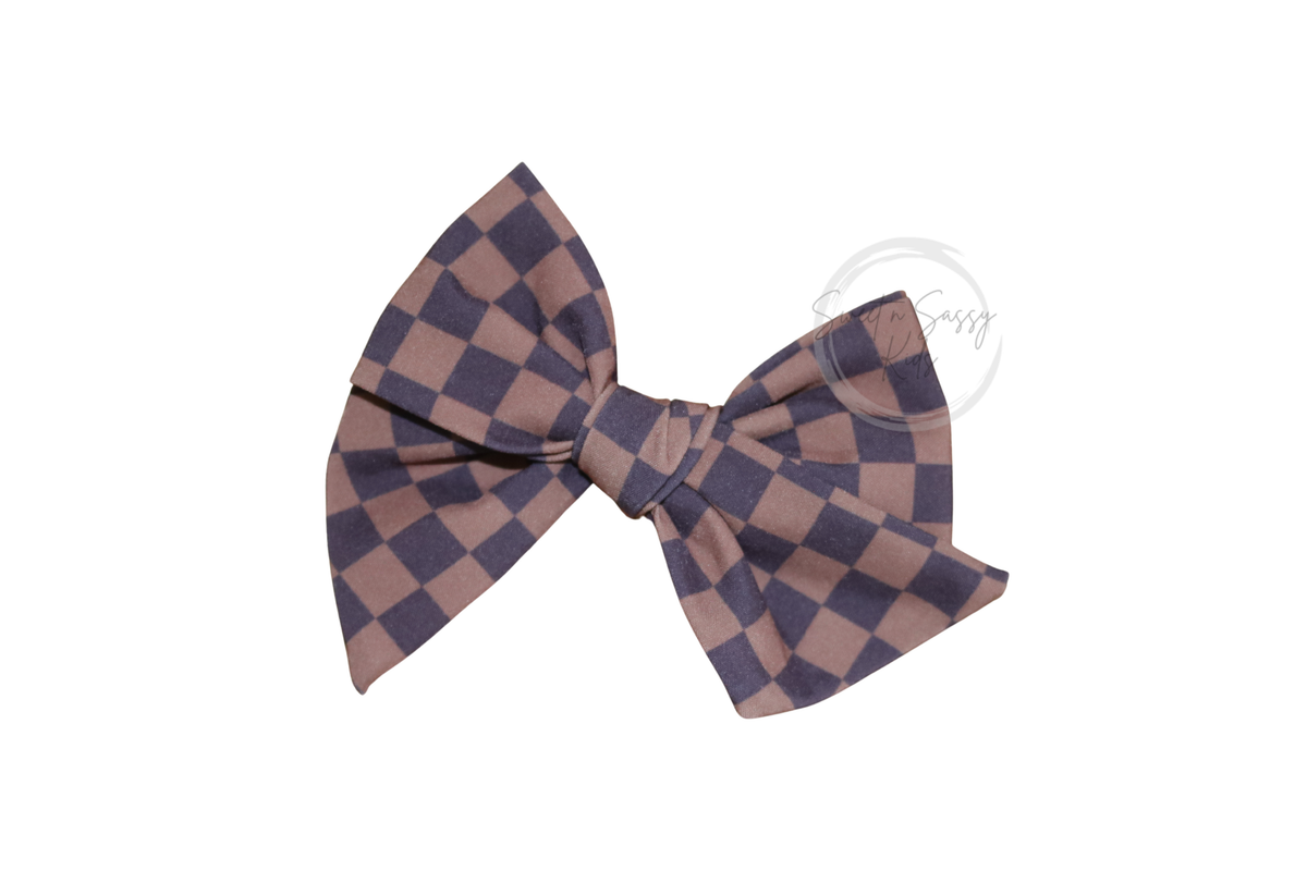 Brown Checkered Hair Bow or Headband