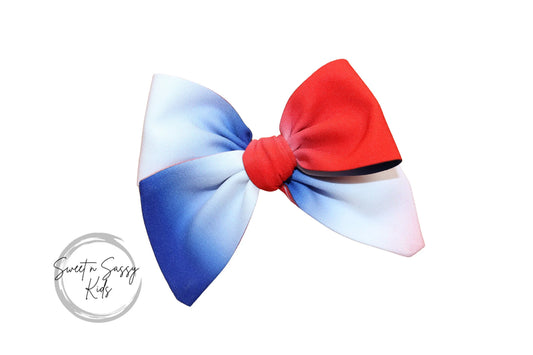 Ombre Red White Blue Hair Bow or Headband, 3.5 inch